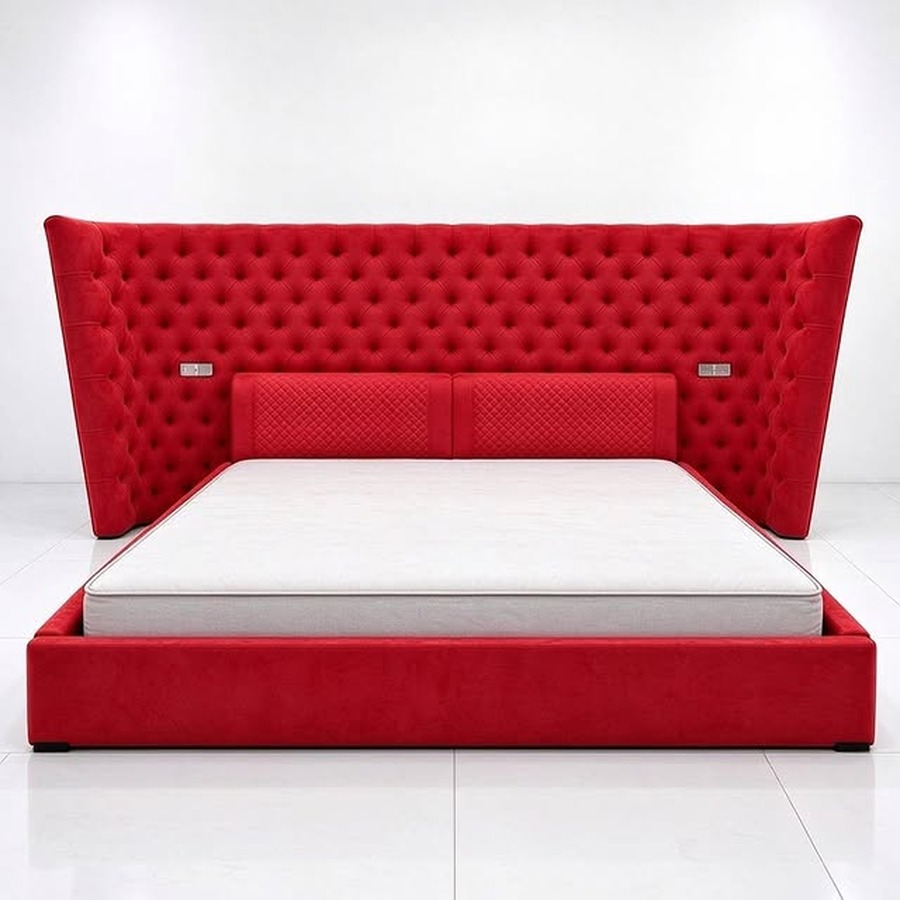 Red Tufted Wingback Bed