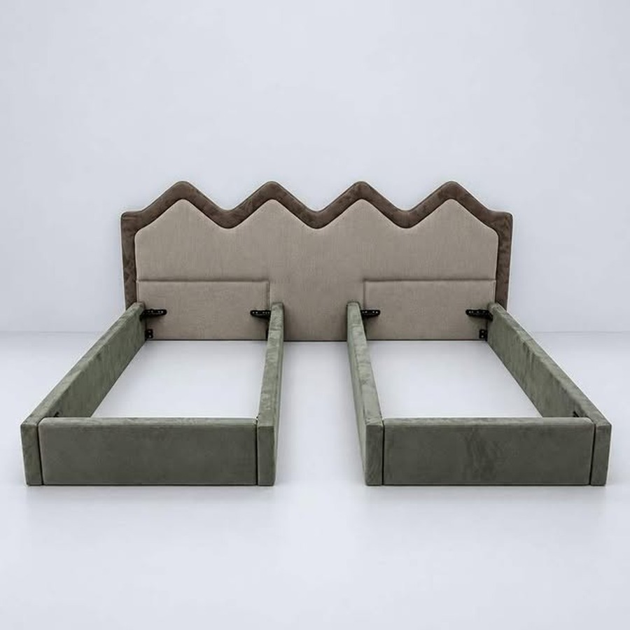 Grey Wavy Dual-Tone Headboard Bed