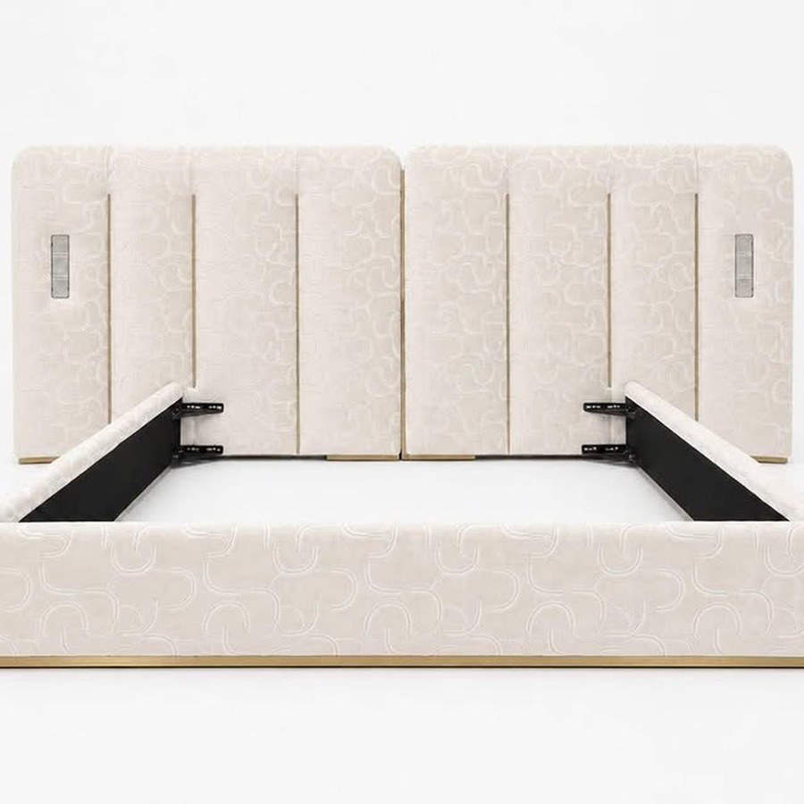 Cream Embossed Panel Headboard Bed