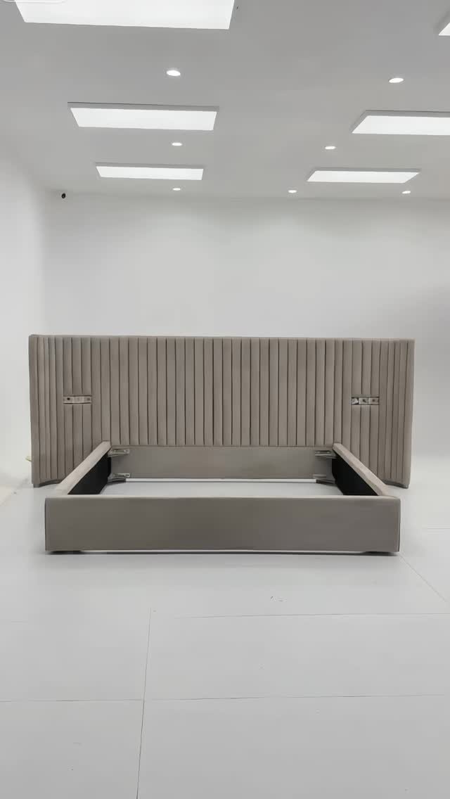 Grey Channel-Tufted Panel Bed