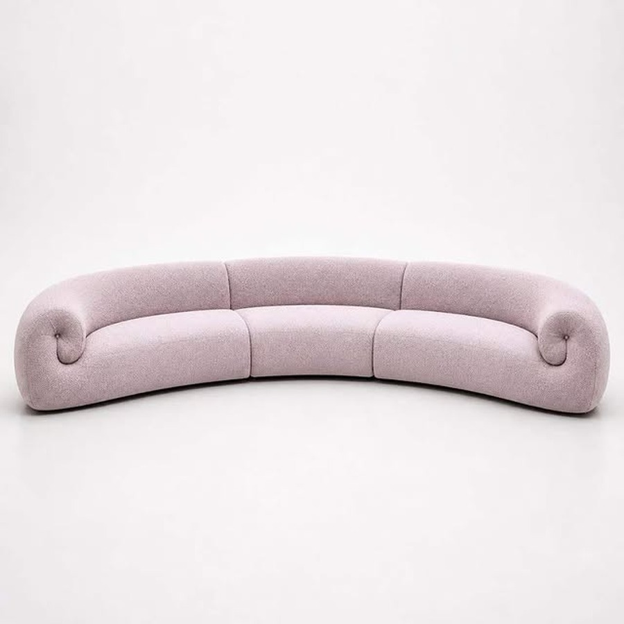 Lilac Bouclé Curved Sofa