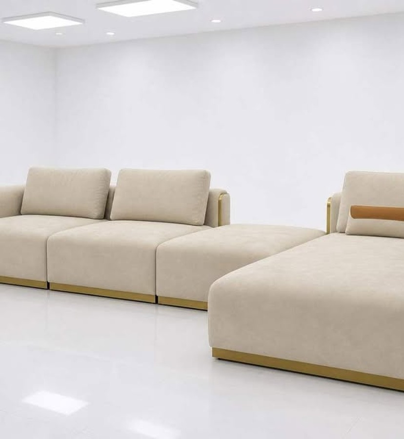 Beige L-Sectional with Gold Base